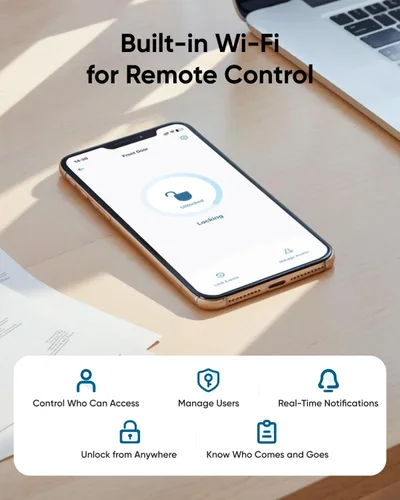 Vista 4 de eufy Security Smart Lock C33, cerradura de puerta con teclado con asa, perilla de puerta de huellas dactilares, cerradura de puerta de entrada sin