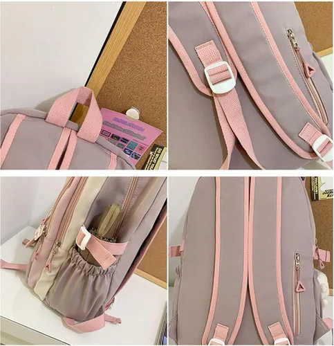Vista 6 de Tenbip Mochila kawaii, mochila estética, mochila de preparación, suministros escolares kawaii con accesorios de oso.., Rosado