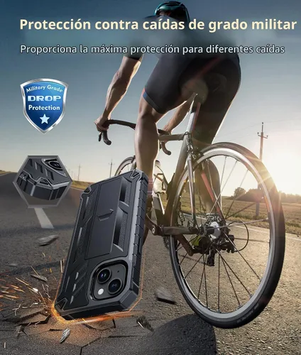 Vista 3 de FNTCASE - Funda para iPhone 15/14/13, protector de pantalla integrado, función atril 20FT Military-Grade Drop Protection, Anti-Slip Matte
