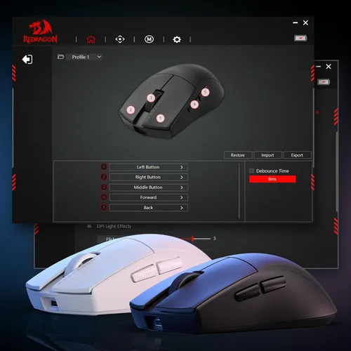 Vista 6 de Redragon M916 STD - Ratón inalámbrico para juegos de 3 modos, 49G ultra ligero 24K DPI ratones con agarre natural ergonómico, botones programables