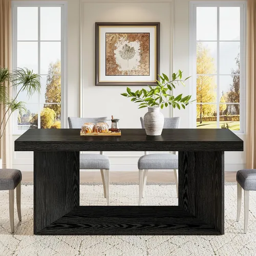 Vista 4 de Tribesigns Mesa de comedor de 63 pulgadas para 4-6, mesa de cocina de granja con pedestal resistente, muebles rectangulares de madera para el hogar