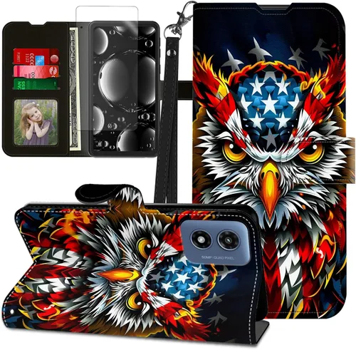 Vista 191 de Funda para Motorola Edge 2022 con protector de pantalla, soporte y tarjetero y correa para la muñeca, funda magnética para Moto Edge 2022 5G UW Lobo