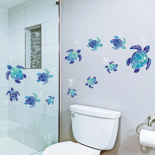 Vista 7 de 12 calcomanías de pared de tortuga marina, calcomanías de vinilo de tortuga oceánica, calcomanías de baño subacuáticas, calcomanías de pared