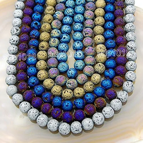 Vista 3 de Ad abalorio metálico titanio Rock Lava abalorio redondas de piedras preciosas 15", Oro metálico, 4mm Dorado metálico