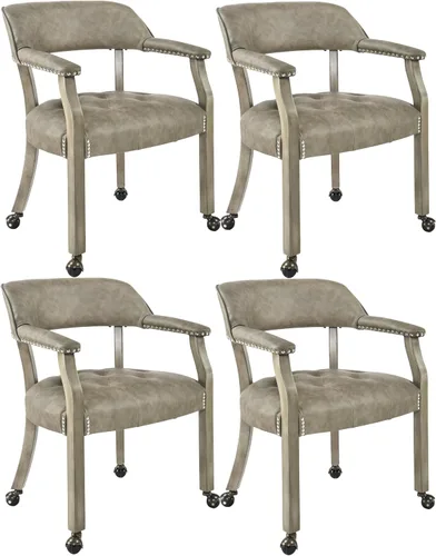 Vista 33 de LEEMTORIG Juego de 2 sillas de comedor con ruedas y brazo, sillas de comedor grandes con ruedas, silla de mesa de póquer de madera maciza, 26