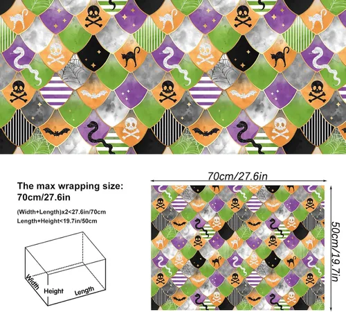 Vista 4 de Dtiafu Papel de regalo de Halloween para niños, niñas, mujeres, hombres y niños, 10 hojas de papel de regalo de fantasma gótico con patrones