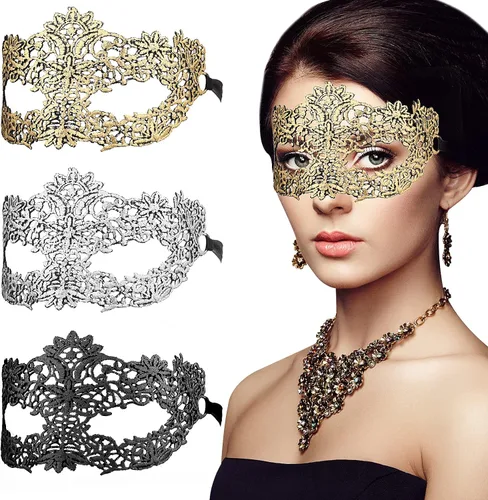 Vista 8 de 3 máscaras de encaje para adultos, misteriosas, divertidas máscaras de encaje para parejas, mujeres y hombres, disfraz de encaje para disfraces