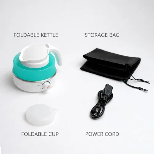 Vista 4 de Nikao Home - Hervidor eléctrico plegable con espumador de leche y taza plegable, hervidor de viaje, hervidor de té portátil para viajes, mini Azul