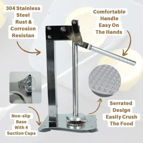 Vista 4 de Exprimidor manual de limón y frutas de acero inoxidable resistente, prensador de cítricos rápido y eficiente para uso en cocina