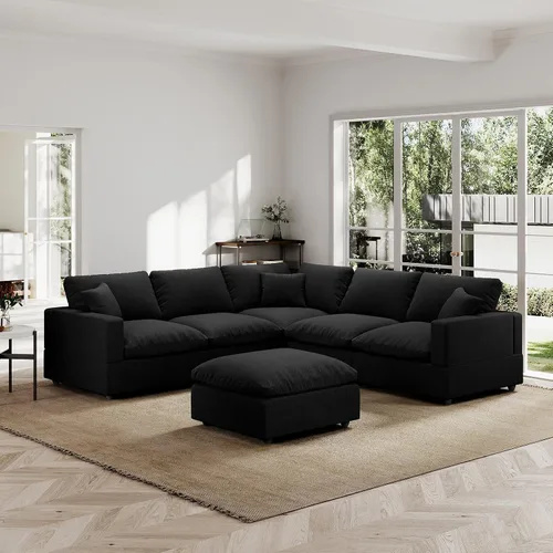 Vista 44 de Sofá seccional moderno de lino en forma de L para sala de estar, sofás modulares con relleno de plumón, fundas de cojín de sofá desmontables, sofá