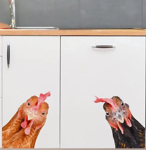 Vista 13 de Calcomanías de pared de gallina de pollo, divertidas calcomanías de pared para decoración de habitación, lindas calcomanías de pared de cabeza
