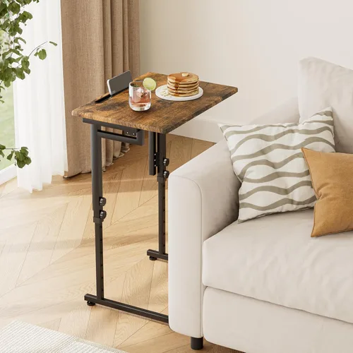 Vista 2 de Adjustable Folding TV Tray Table,TV Dinner Small Foldable C-Shaped End Table for Eating,6 Height Adjustable Slide Under Couch Side with Sturdy MDF