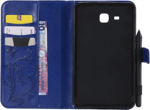 Vista 4 de Funda para Samsung Galaxy Tab A 7.0 2016 (SM-T280/T285) con portalápices [Encendido/apagado automático] Folio Stand Smart Magnetic Wallet Embossed