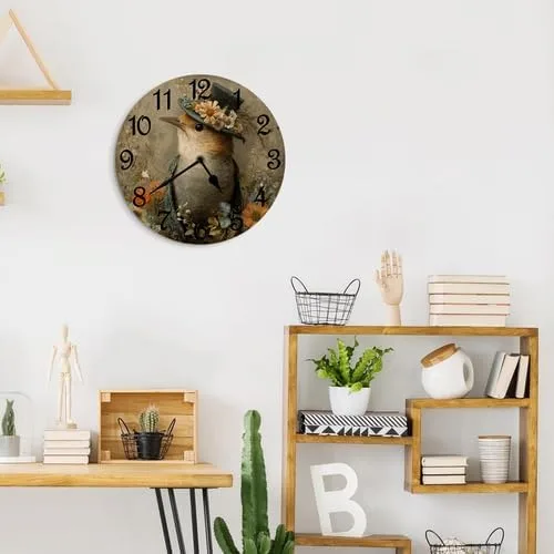 Vista 7 de Reloj de pared retro francés con diseño de pájaro de pared, funciona con pilas, reloj de pared redondo de 10 pulgadas con diseño de pájaro