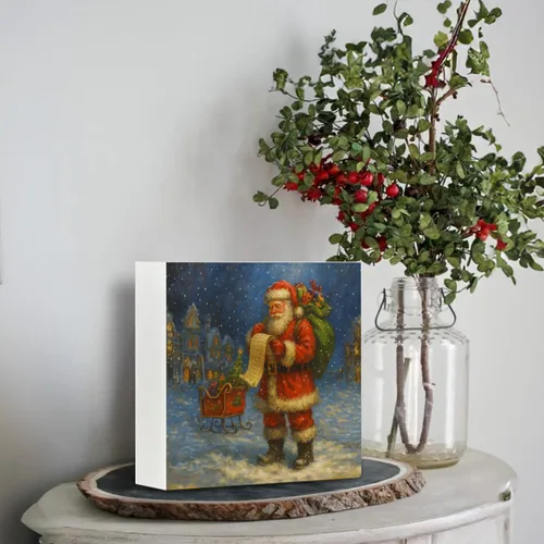 Vista 6 de Letrero de madera de Papá Noel – Decoración retro de Navidad de Papá Noel, caja de madera rústica de Satanás para el hogar, cocina, baño, mesa