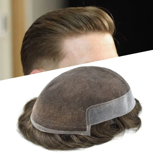 Vista 23 de Hombres Toupee Sistema de Cabello Humano Real para Hombres Encaje Suizo Toupee Para Hombres Nudos Blanqueados Hombres Hairpieces Pieza Para Hombres