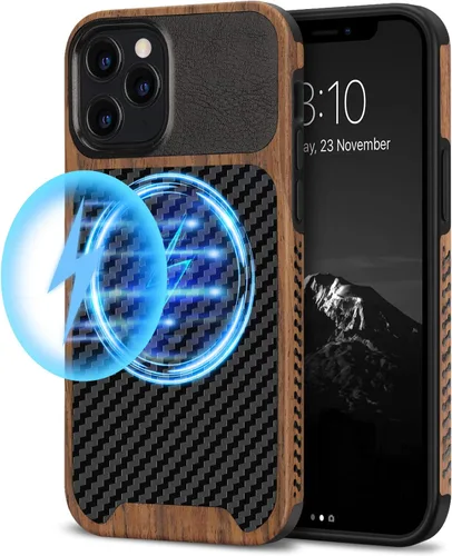 Vista 12 de TENDLIN Compatible con iPhone 12 Mini Funda de Grano de Madera con Textura de Fibra de Carbono Diseño de Cuero Híbrido Funda Negra