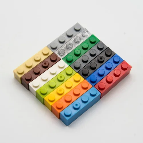 Vista 3 de Bloque de ladrillo clásico a granel, ladrillos rojos 1x4, ladrillos de construcción planos 100 piezas, compatible con piezas y piezas de Lego