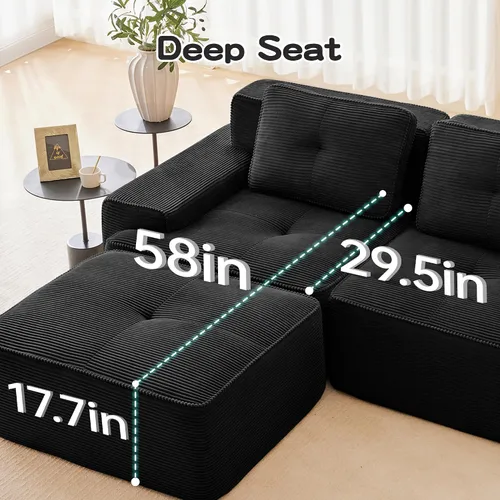 Vista 5 de Sofás modulares convertibles de 82 pulgadas, sofás en forma de L de asiento profundo para sala de estar, sofá moderno de 2 plazas con 1 otomana