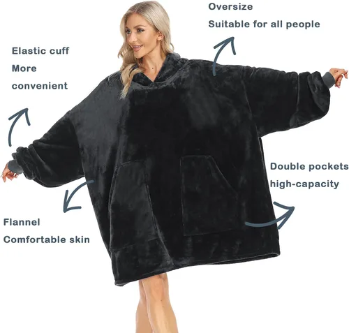 Vista 2 de Kipswiza Blanket Hoodie - Wearable Blankets Oversized Cozy Flannel Sweatshirt Blanket as Gifts for Adult Women Men