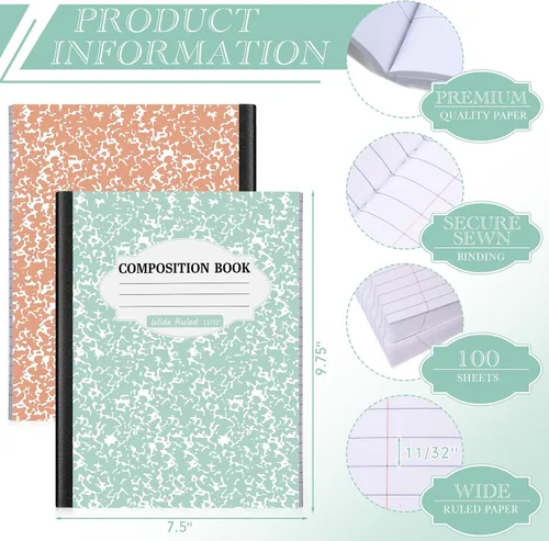 Vista 2 de Colarr Paquete de 8 cuadernos de composición de 9.75 x 7.5 pulgadas de ancho, libros de composición de papel de mármol a rayas de varios