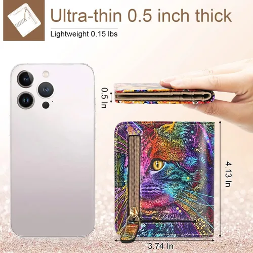 Vista 3 de APHISON Billetera para mujer, delgada y pequeña, cartera RFID para mujer, 08-0094