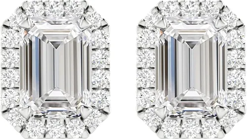 Vista 4 de Houston Diamond District Aretes de halo de diamantes cultivados en Platinado