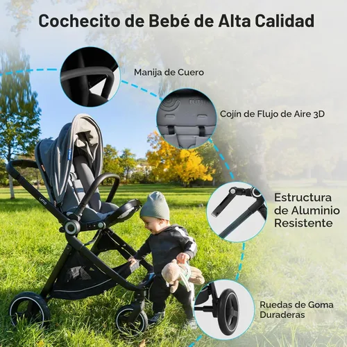 Vista 5 de EMU - Cochecito de bebé con asiento reversible, tamaño completo, con cabina reclinable, compacto y plegable para niños pequeños, para la ciudad al