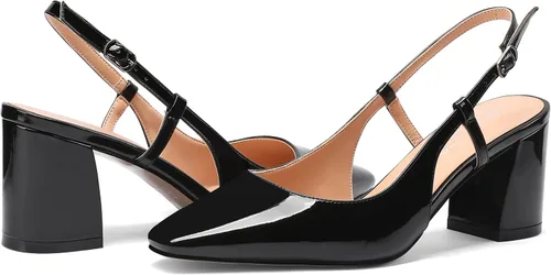 Vista 6 de MODENCOCO Zapatos de tacón medio para mujer, con hebilla de patente, puntera cuadrada, sexy, con puntera cuadrada, de 2.5 pulgadas