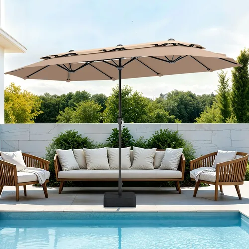 Vista 21 de PHI VILLA Sombrillas para patio al aire libre de 13 pies con base incluida, sombrilla rectangular de doble cara de 2 niveles para exteriores