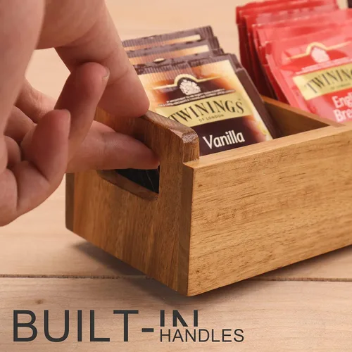 Vista 5 de HTB Bolsa de té de madera de acacia para almacenamiento y cepillo para fregar platos de teca