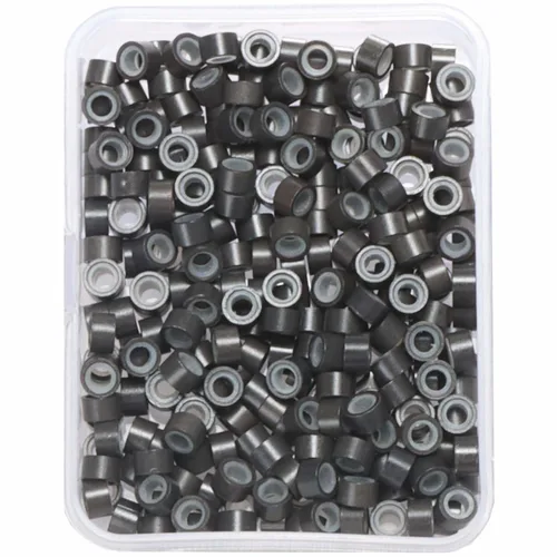 Vista 23 de Anillas de microenlace de 4 mm con forro de silicona, cuentas de oropel para extensiones de pelo, 300 unidades, color negro