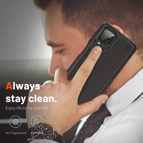 Vista 6 de Jeylly Funda compatible con Samsung Galaxy A12, Samsung Galaxy A12 con protector de pantalla de vidrio templado, protección contra caídas de grado