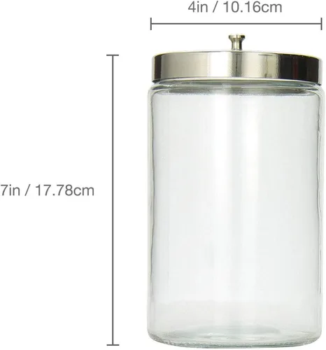 Vista 4 de MABIS Tarro decorativo de vidrio transparente para cocina, baño u organización de lavandería, tarro médico con tapa de metal, 4.1 x 3.9 x 7 pulgadas