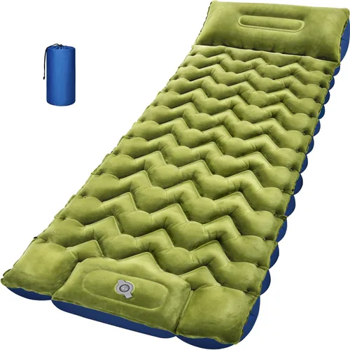 Vista 22 de Colchoneta para dormir, almohadilla de dormir compacta para acampar con almohada bomba de pie integrada, colchoneta inflable para viajes