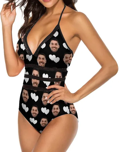 Vista 3 de InterestPrint Traje de baño de una pieza con cuello en V profundo para mujer