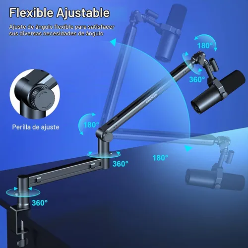 Vista 3 de Brazo de Micrófono, Aokeo AK-58 - Soporte de Brazo de Micrófono de Escritorio de Bajo Perfil Ajustable, Adecuado para Blue Yeti, Snowball iCE