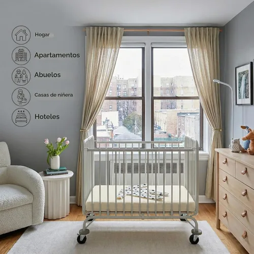 Vista 8 de L.A. Baby Deluxe Holiday Mini/Cuna plegable portátil de metal, color blanco