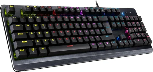 Vista 3 de Inland ProHT - Teclado con cable USB retroiluminado LED arcoíris con interruptores azules, teclas ABS duraderas, anti-fantasmaresistente a derrames