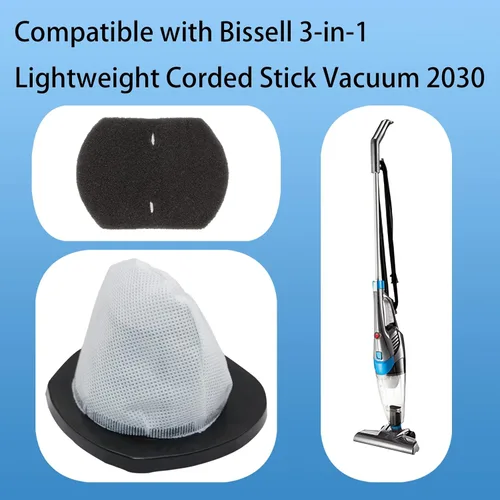 Vista 2 de Paquete de 2 filtros de vacío 2030 y 4 filtros de espuma compatibles con modelos de aspiradora Bissell 2030, 20303, 20306, 20307, 20309, 2030H