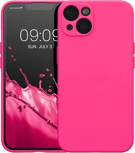 Vista 4 de kwmobile Funda compatible con Apple iPhone 13, funda protectora delgada de TPU con acabado mate suave, color rosa neón
