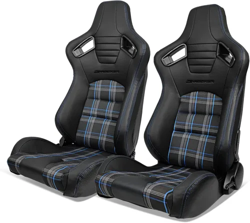 Vista 10 de IKON MOTORSPORTS, Asientos universales para vehículos de carreras de microfibra de poliuretano + cuero de carbono, con deslizadores de doble