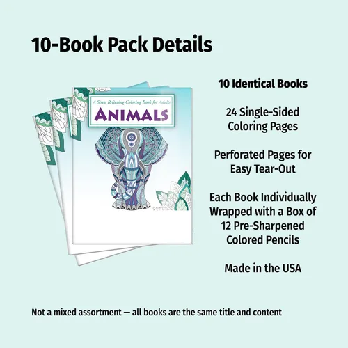 Vista 2 de ZOCO Paquetes de libros para colorear de animales, paquete de 10 a granel con lápices, regalos de atención plena para adultos, personas mayores