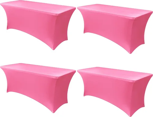 Vista 73 de Obstal Funda de mesa de elastano elástica de 4 pies para mesas plegables estándar, paquete de 2 manteles rectangulares universales ajustables