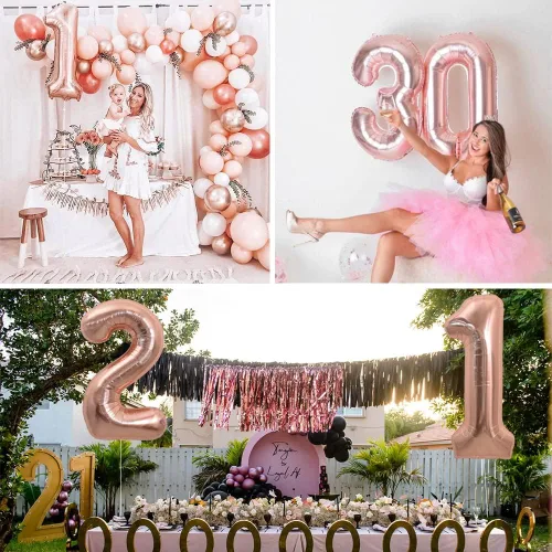 Vista 6 de TONIFUL Globos de 40 pulgadas de oro rosa con números grandes del 0 al 9, globos digitales de helio número 5 del número 5, globos de aluminio