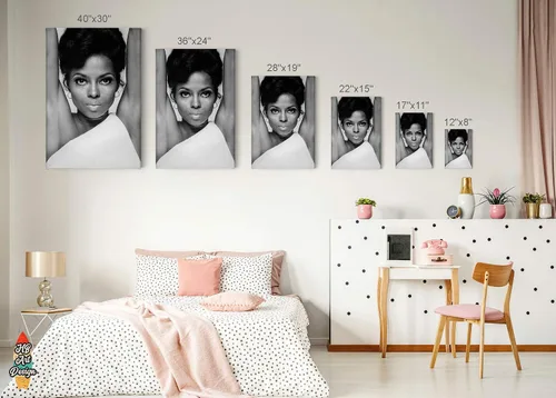 Vista 5 de HB Art Design Cantante y actriz estadounidense Diana Ross - Lienzo decorativo en blanco y negro para pared, hermoso icono de arte afroamericano