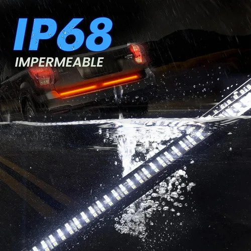 Vista 7 de MICTUNING Barra de Luz Triple para Portón Trasero Impermeable Plug-and-Play Marco de Aluminio con Conector Plano de 4 Vías - Señal de Giro