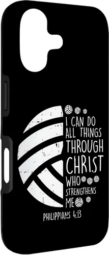 Vista 3 de Funda de regalo para iPhone 17 con versículo bíblico de Dios Jesús con texto en inglés "Volleyball i can do th