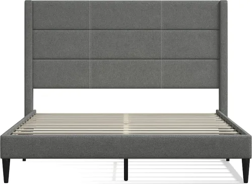 Vista 3 de Glenwillow Home Pax - Base de cama tapizada con plataforma tapizada, respaldo de alas, base de colchón, soporte de listones de madera, no necesita