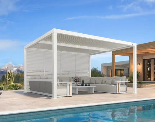 Vista 39 de PURPLE LEAF - Pérgola al aire libre con listones 10 x 12 pies de aluminio blanco con toldo rígido moderno y ajustable para patio, jardín